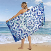 Aperturee - Aperturee Blue White Porcelain Floral Custom Name Beach Towel